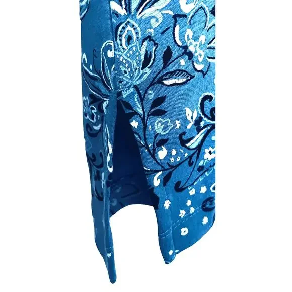 J. HILL SUPIMA V-NECK TUNIC, WOMENS, M, BLUE W/PAISLEY WHITE & BLACK FLOWERS - Picture 5 of 10